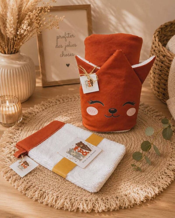 Coffret cape de bain & gant de toilette – Collection M&V 🦊🐺🐻