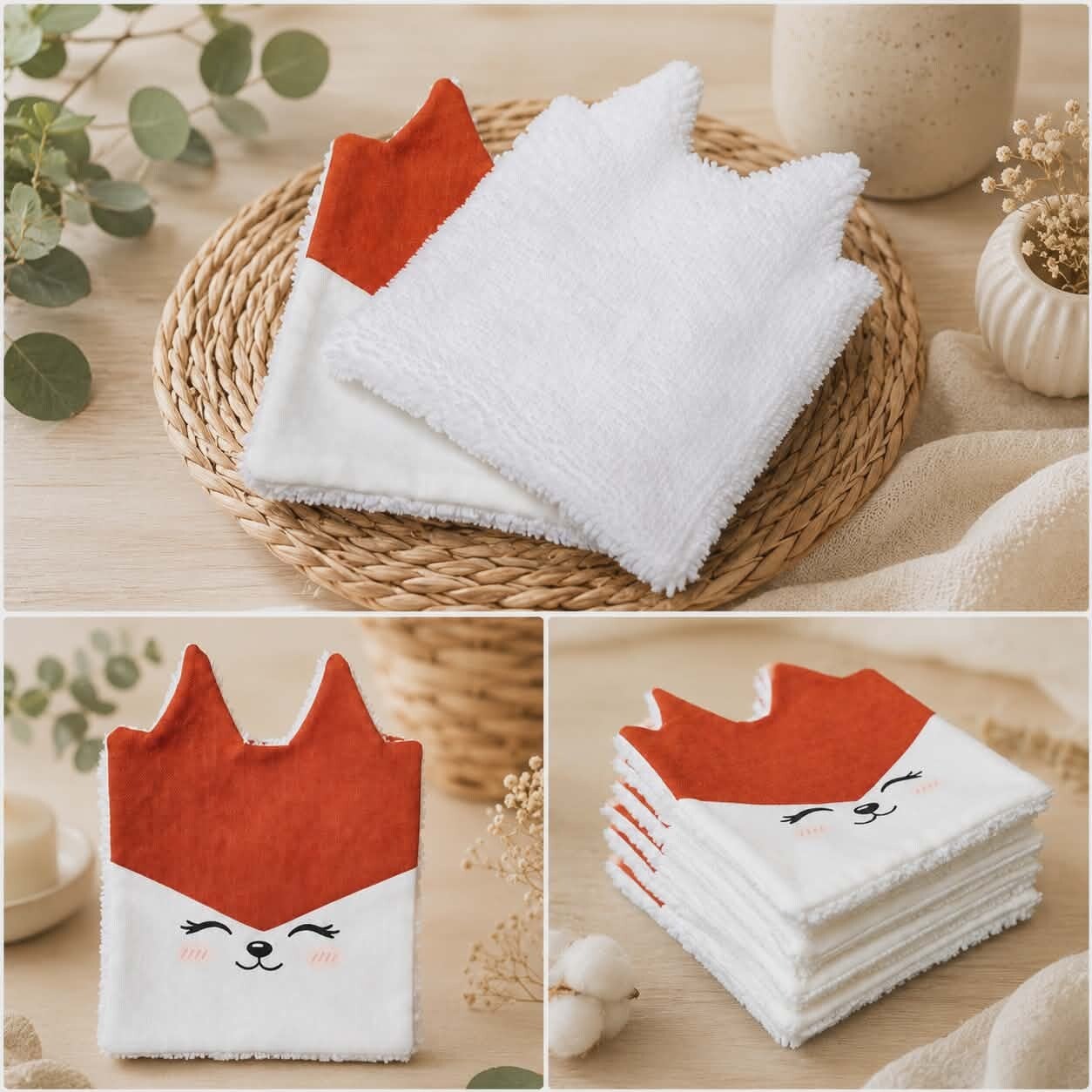 Cotons lavables – Collection M&V 🦊🐺🐻 Lot de 5 cotons