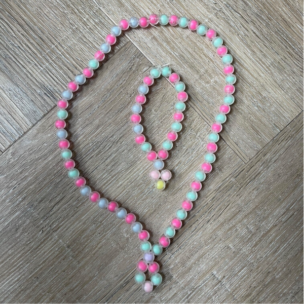 Set roze, blauw, groen ketting met armband