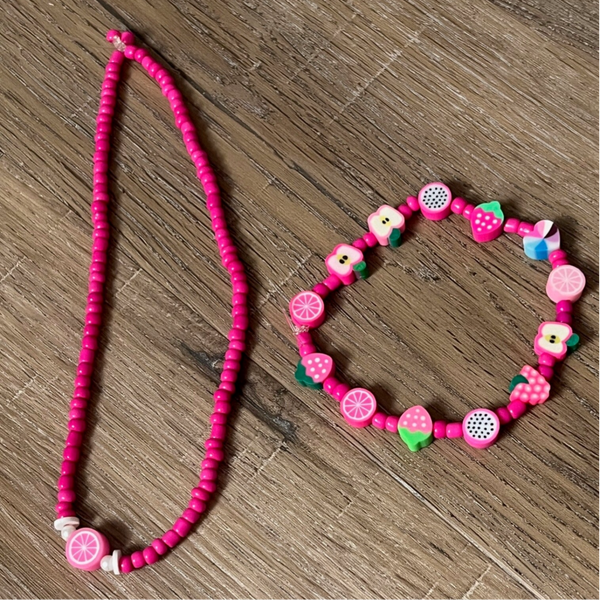 Roze fruit set armbandjes