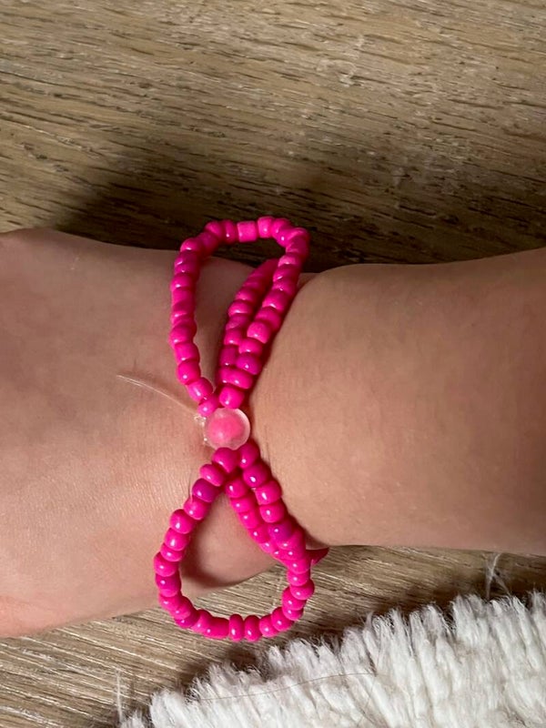 Strik roze armband