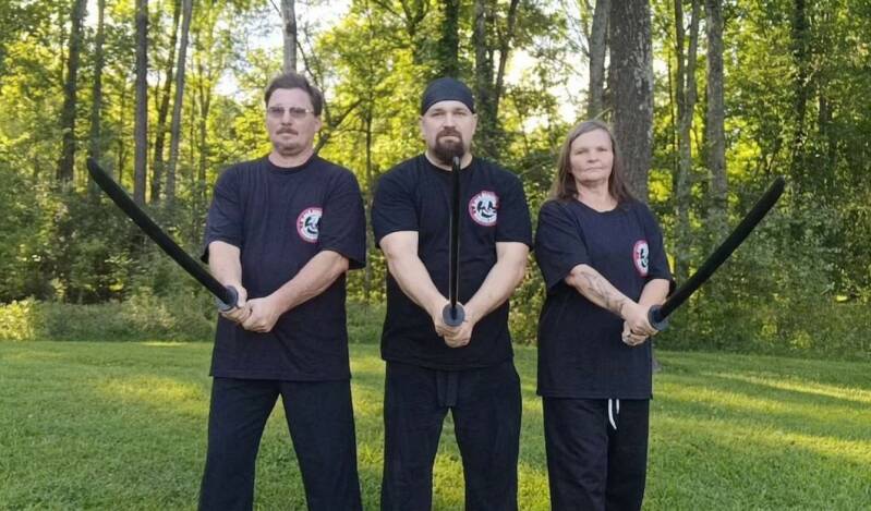 A picture of Ninja Bob with two Black Scorpion Ninjutsu Society members in Glasgow Kentucky 