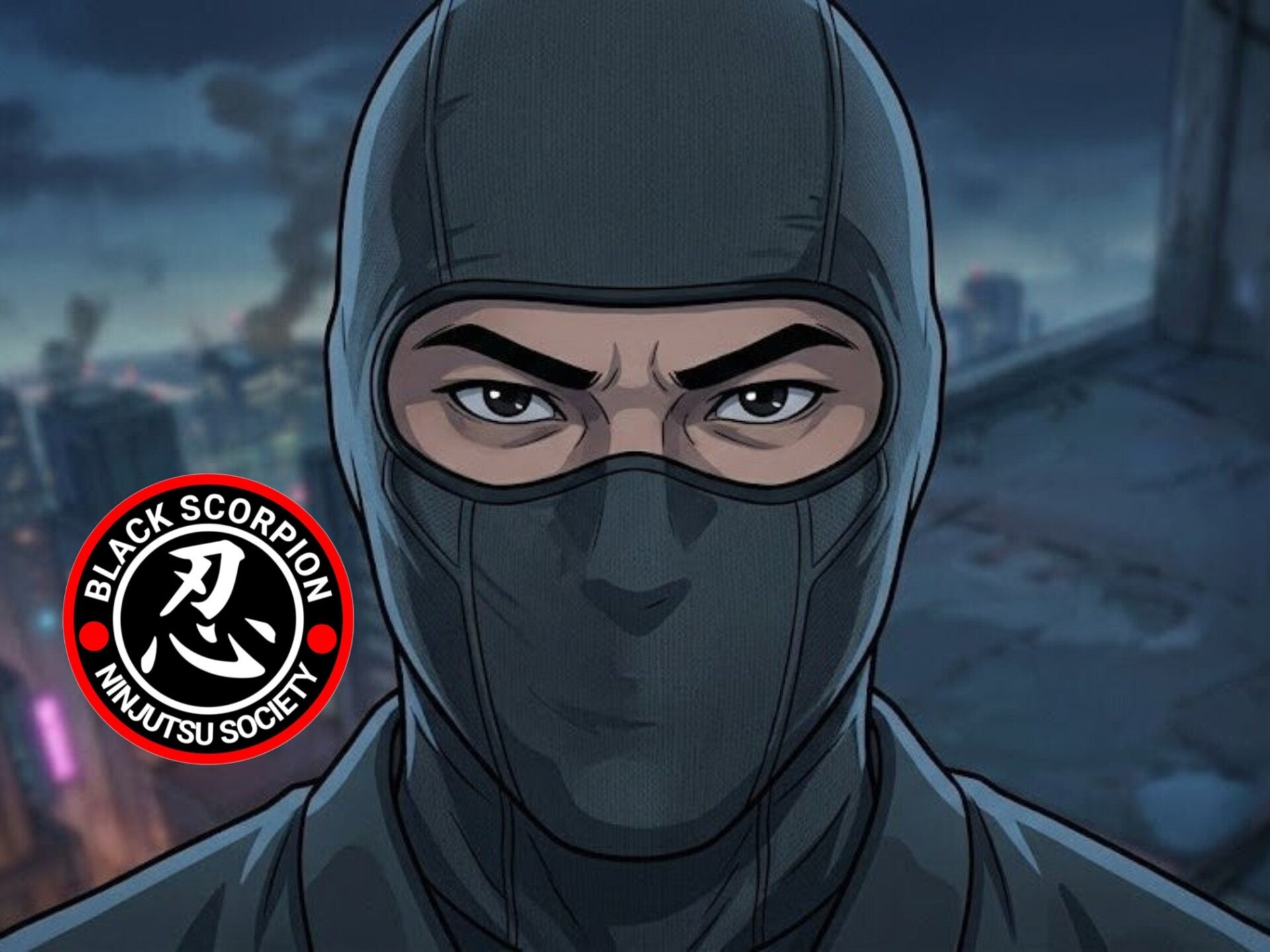 A pictur illitration of a Ninja wearing a mask