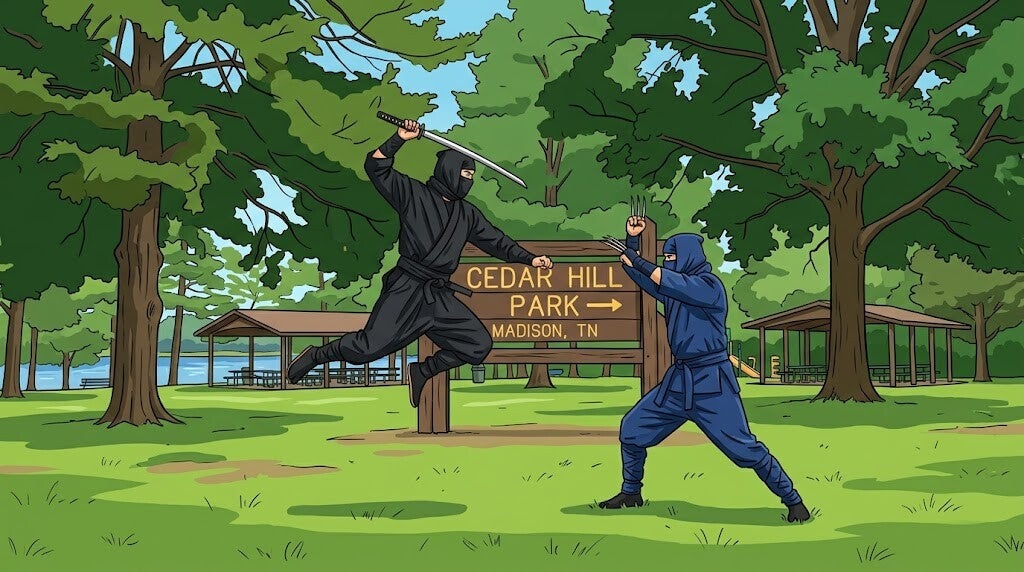 a couple of Ninja Training at Cedar Hill Park in Madison Tennessee