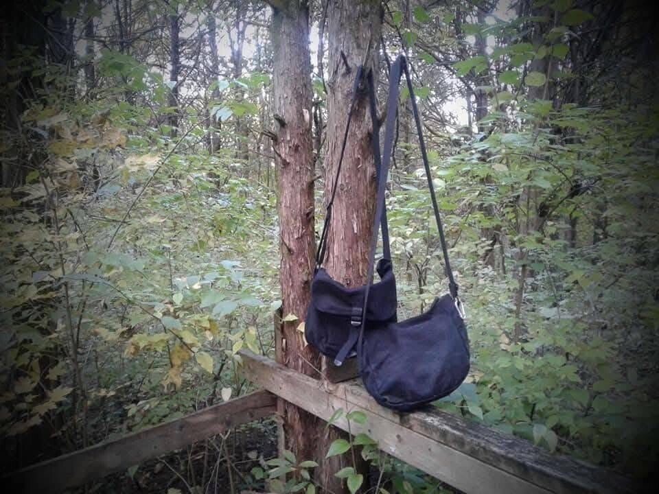 A picture of two Ninja Bags hanging in a tree at Ninja Training Camp in Tennessee