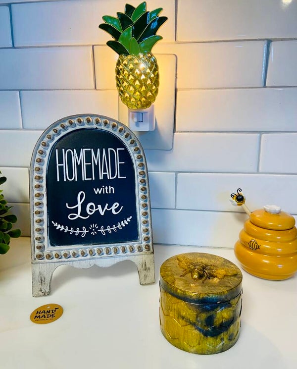GOLD/BLACK BEE JAR W/LID