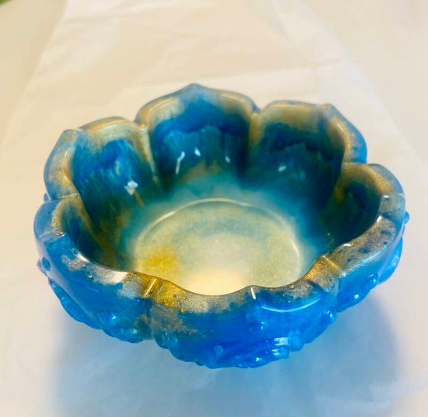 BLUE/GOLD SMALL SUGAR/CANDY/TRINKET BOWL