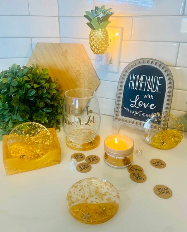 YELLOW/GOLD BEE COASTER SET