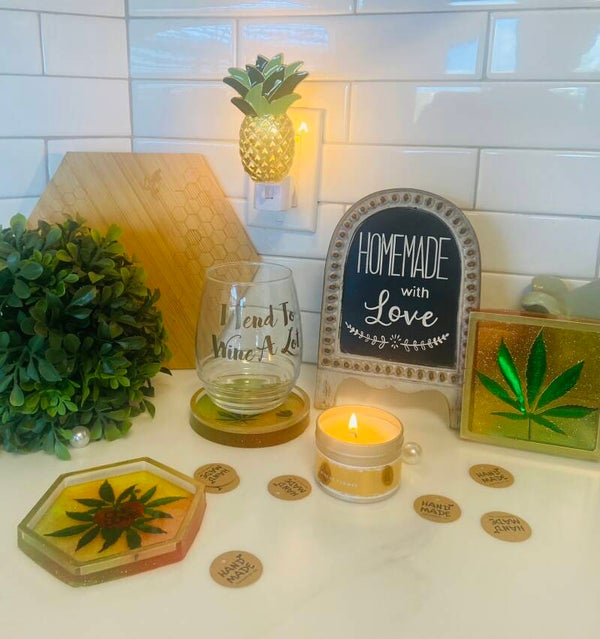 WEED LEAF  3 PIECE COASTER SET