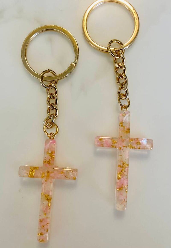 Key chains Pressed Flower Cross design