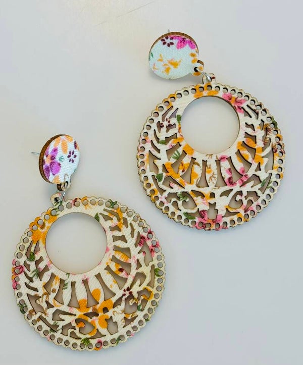 Wooden Boho print dangle earrings
