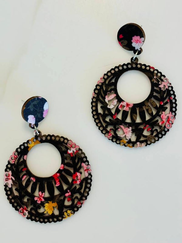Wooden Boho print dangle earrings
