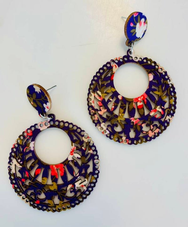 Wooden Boho print dangle earrings