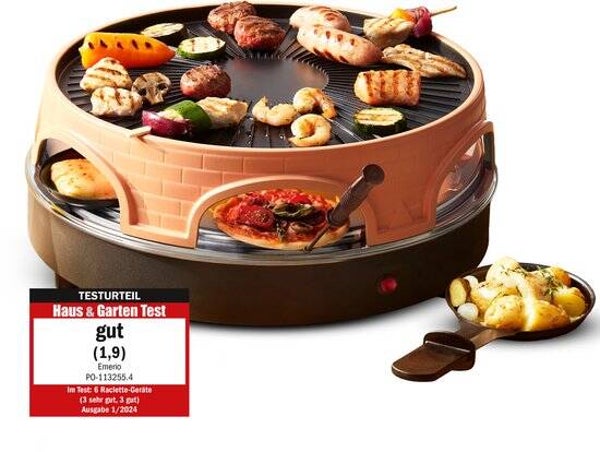 Emerio Pizzarette 3-in-1 Origineel - Zwitserse Raclette en Grill - 6 Persoons Pizza Oven
