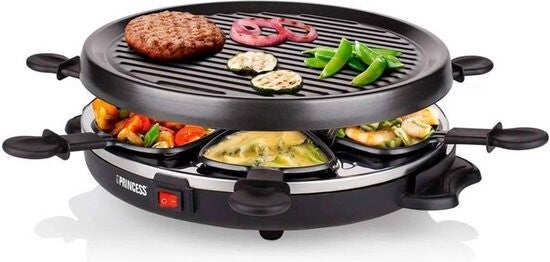 Princess Gourmetstel  - Raclette Grill – 6 personen – Anti aanbaklaag - Rond model