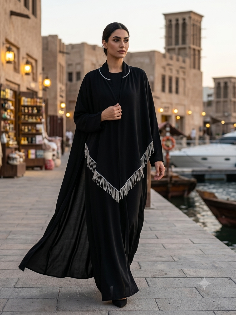 Midnight Black Velvet-Patch Premium Abaya