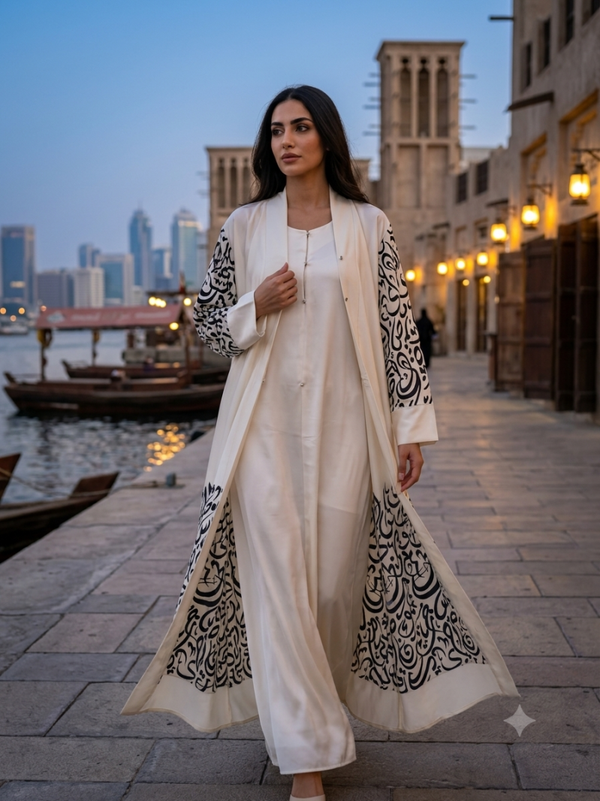 White Textured Fringe Cardigan Abaya (Shredded Look)
