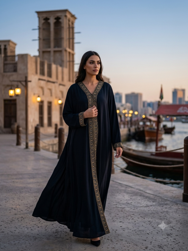Royal Navy Zari-Embroidered Abaya