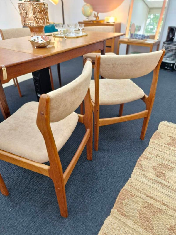 Vintage eetkamerstoelen teak beige set van 4 stuks