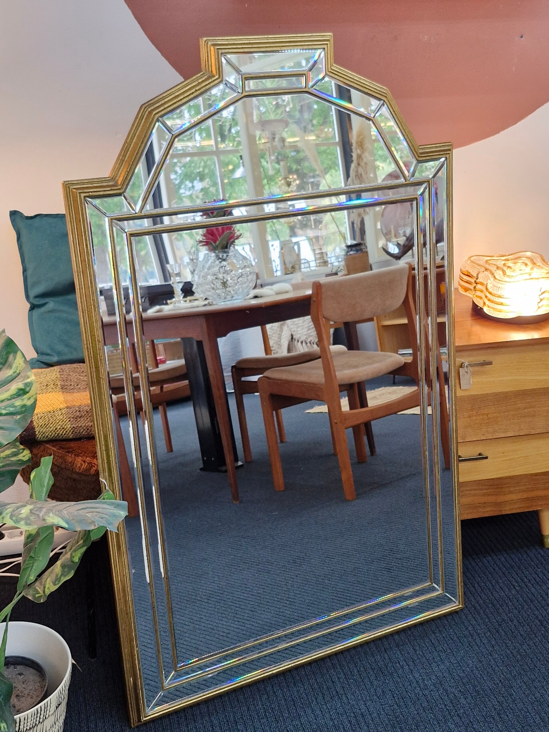 Grote vintage facet geslepen DeKnudt spiegel