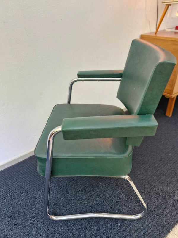Vintage fauteuil groen chroom Bauhaus stijl
