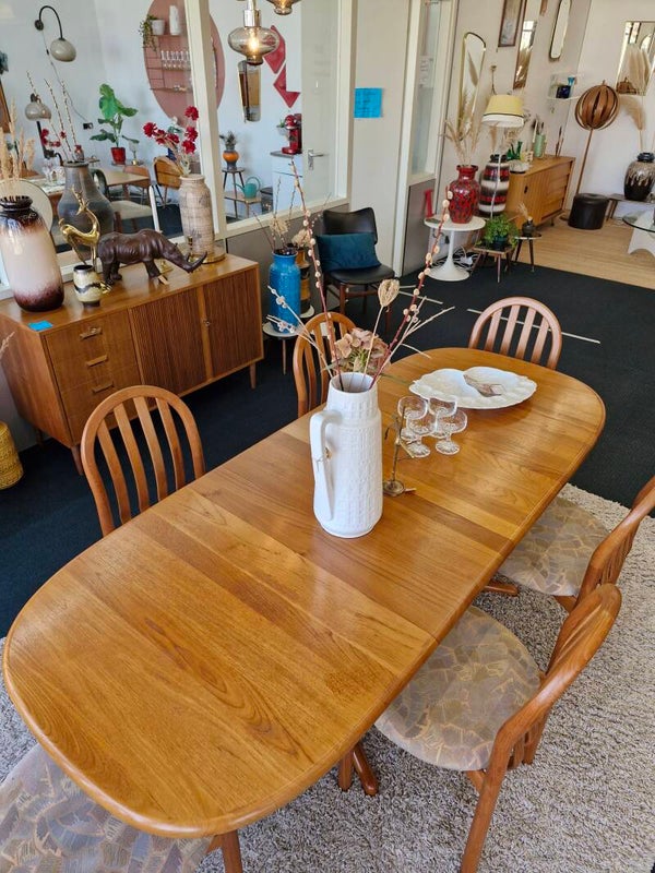 Vintage eettafel Deens Glostrup verlengbaar jaren 70