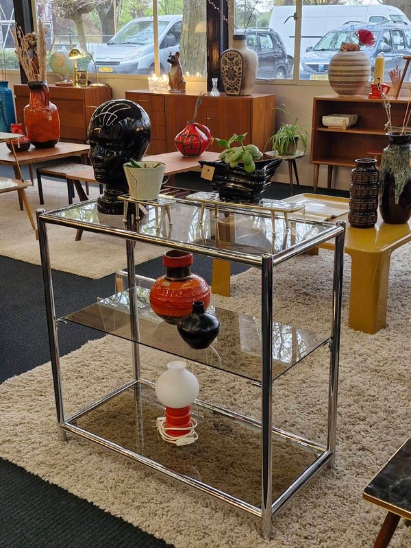 Vintage sidetable chroom rookglas
