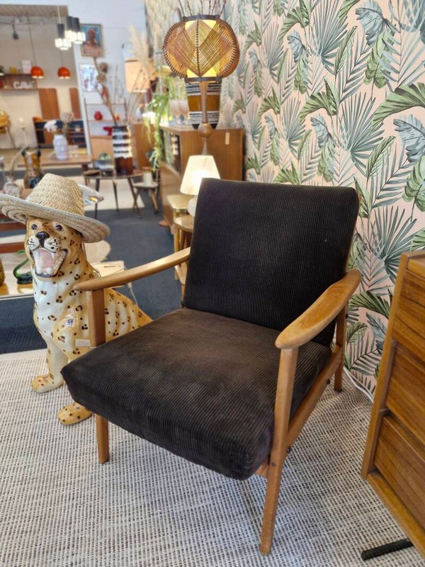 Vintage mid-century fauteuil – bruin ribcord 70s