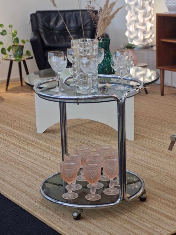 Vintage bar cart space age chroom rookglas 70s