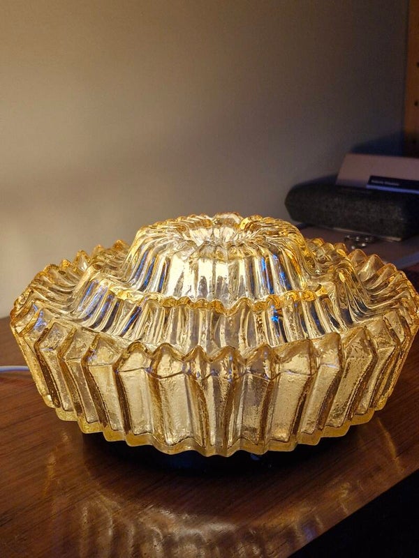 Vintage amberglazen plafonnière uit de jaren 60/70