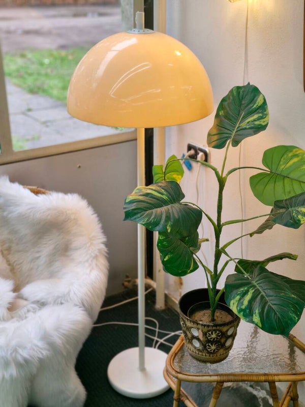 Vintage vloerlamp Dijkstra mushroom wit/crème space age