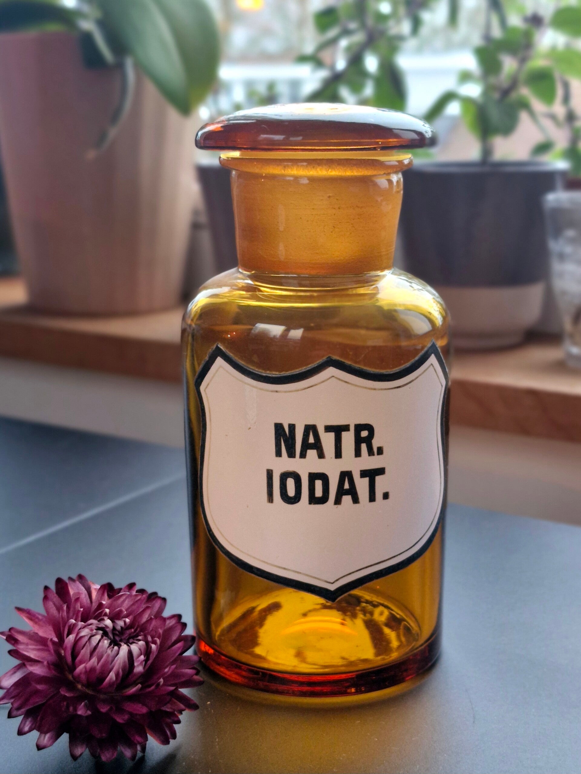 Antiek apotheek fles, natriumjodaat