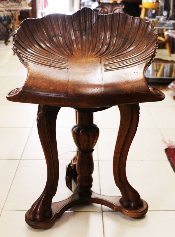 TABOURET DE HARPISTE 19 ème EN NOYER - LIRE SVP