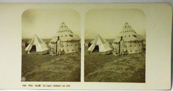 CARTE STEREO PHOTOGRAPHIQUE 3D - 90 x 180 mm FES - TENTES DE SOLDAT