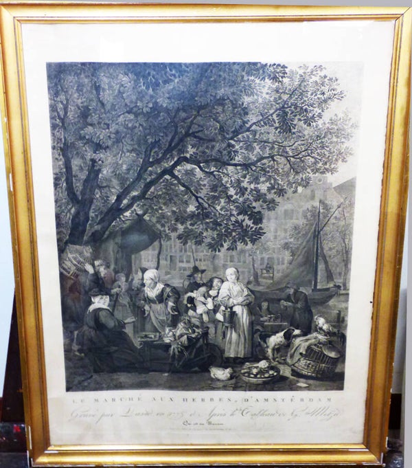 GRAVURE EAU FORTE + BURIN PAR DAVID EN 1775 "LE MARCHÉ AUX HERBES D'AMSTERDAM"