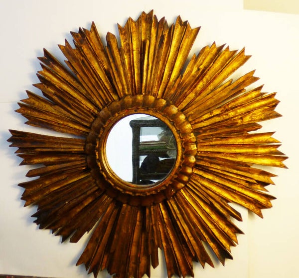 MIROIR SOLEIL DIT OEIL DE SORCIÈRE BOIS DORÉ TRÈS ANCIEN