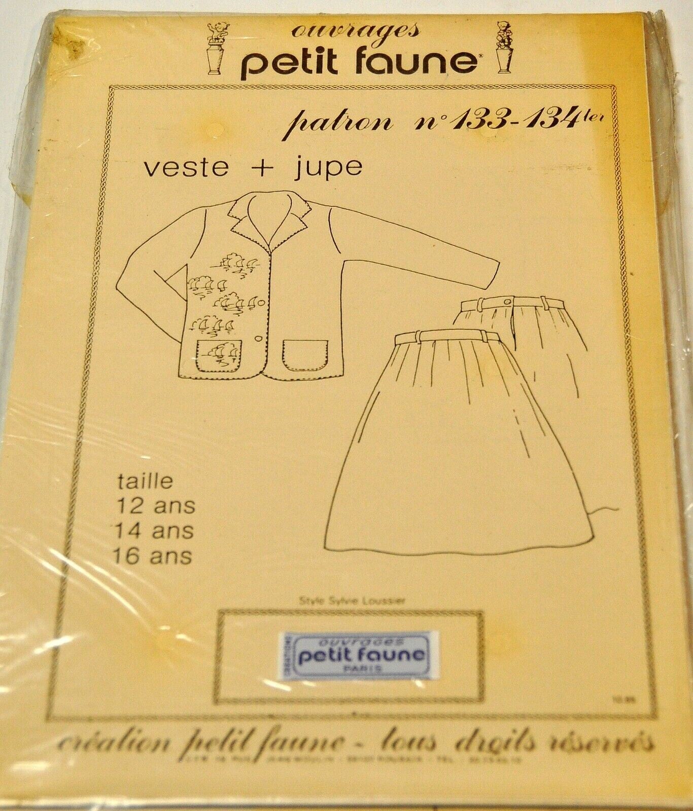 PATRON PETIT FAUNE N° 133-134 Ter - VESTE + JUPE - Tailles 12Ans -14 Ans -16 Ans