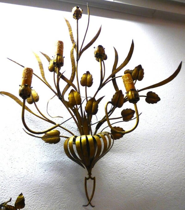 PAIRE D'APPLIQUES EN FER DORÉ TRÈS DÉCORATIVES ÉLECTRIFICATION A REVOIR