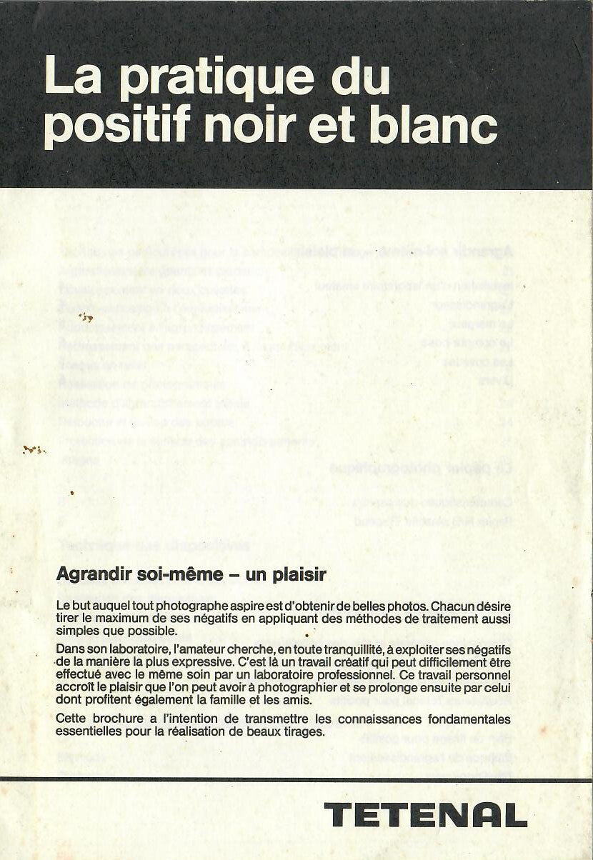 TETENAL LA PRATIQUE DU POSITIF NOIR & BLANC