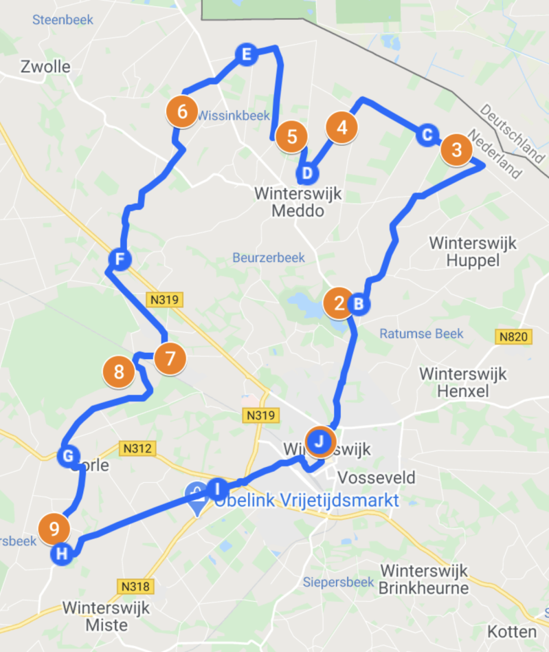 Fietsroute 2 langs Kwartair en Tertiair bezienswaardigheden in het Winterswijkse