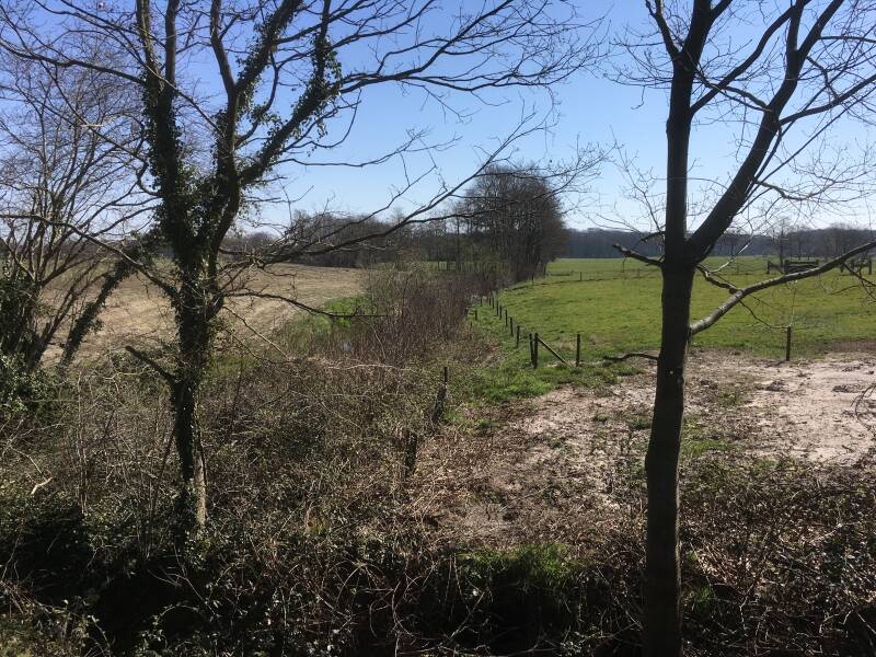 Foto vanaf de Bocholtse Baan toont dal van de Wooldse Beek