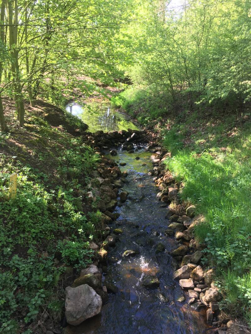 Foto toont zwerfstenen voor beheersredenen in de Bemersbeek, buurtschap Kotten