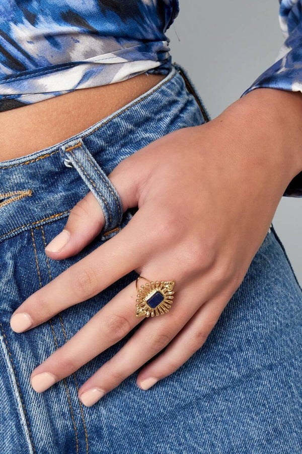 ring vintage look met steen- blauw