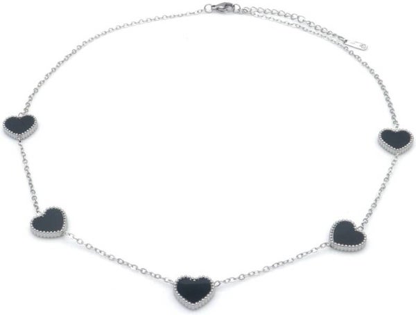 Ketting - RVS - hartjes - parelmoer - 40-45cm - dames - subtiel - tijdloos - cadeau - sieraden