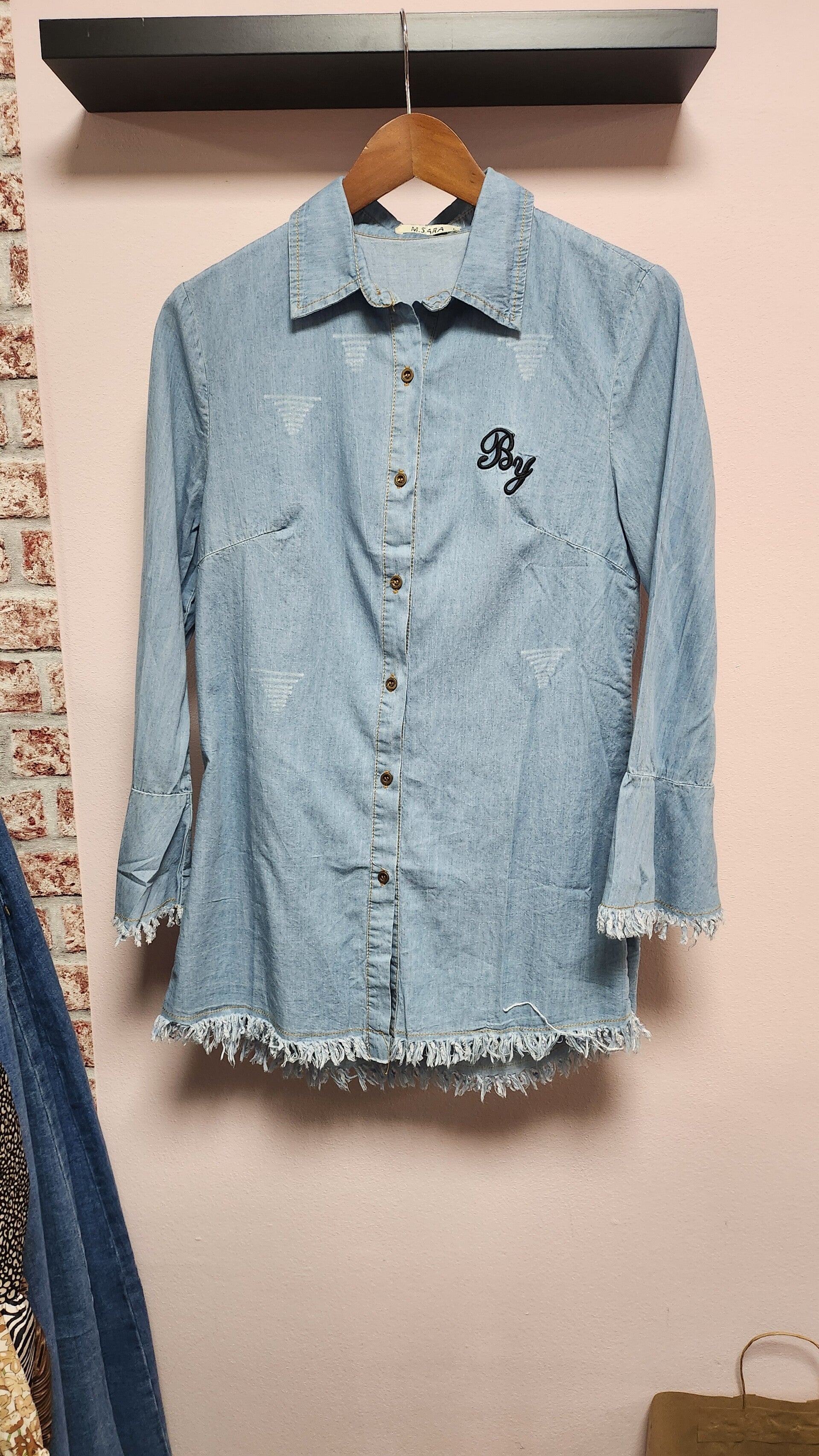 Jeans blouse franje/flare mouw