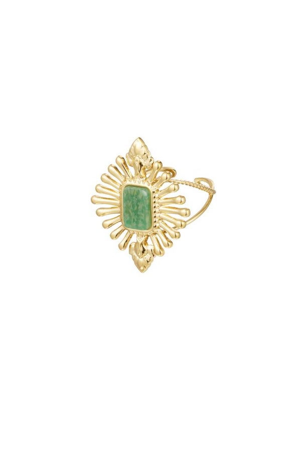 Yerhwang ring vintage look met steen - groen
