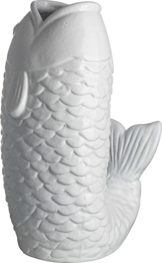 Gusta - Vaas - Wit - Vis - 16x14x26cm