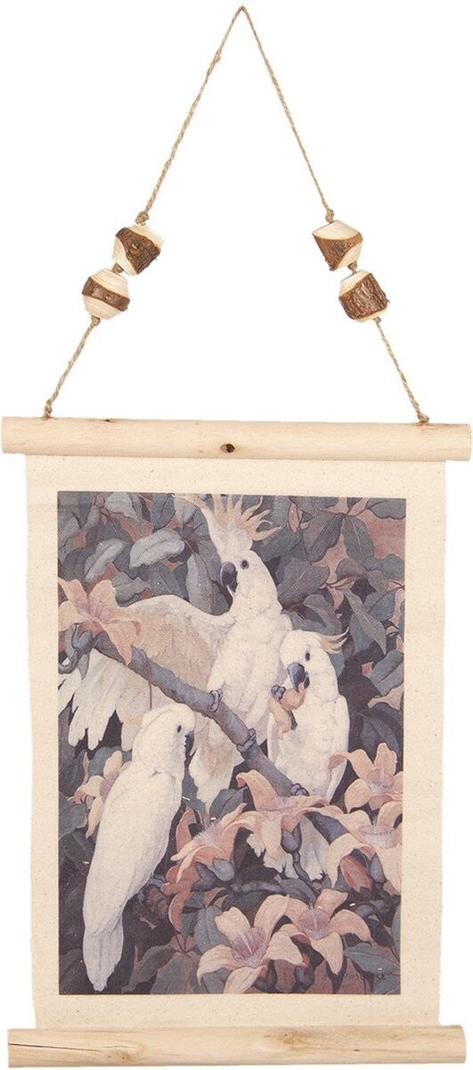 Clayre & Eef Wandkleed 39x28 cm Bruin Linnen Papegaai en Planten