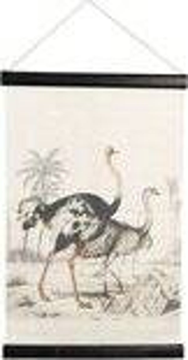 Clayre & Eef Wandkleed 40x2x60 cm Beige Zwart Linnen Struisvogels