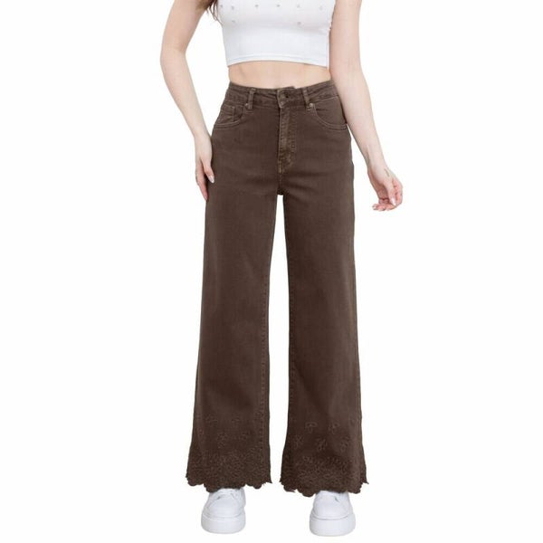 Bruine Wide Leg Jeans met broderie Zoom